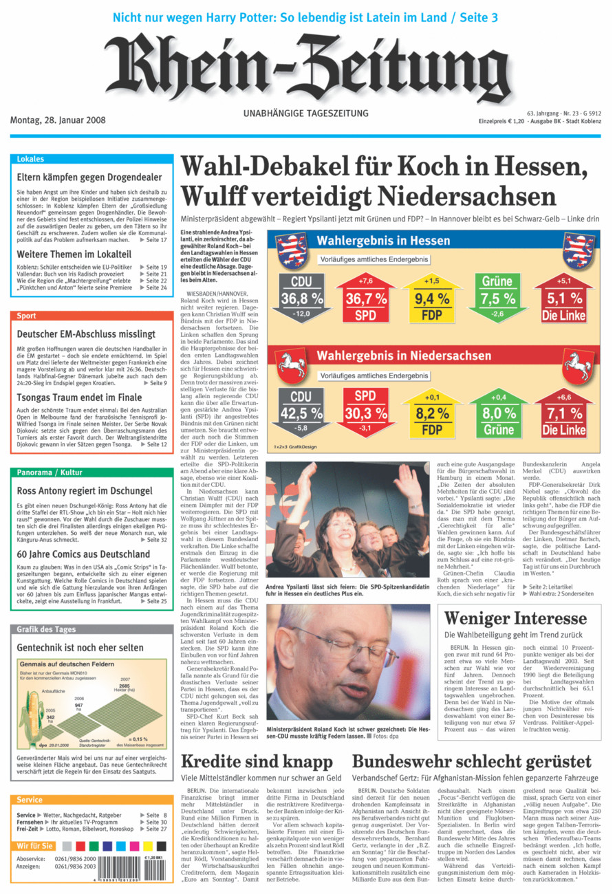 Rhein-Zeitung Koblenz & Region vom Montag, 28.01.2008