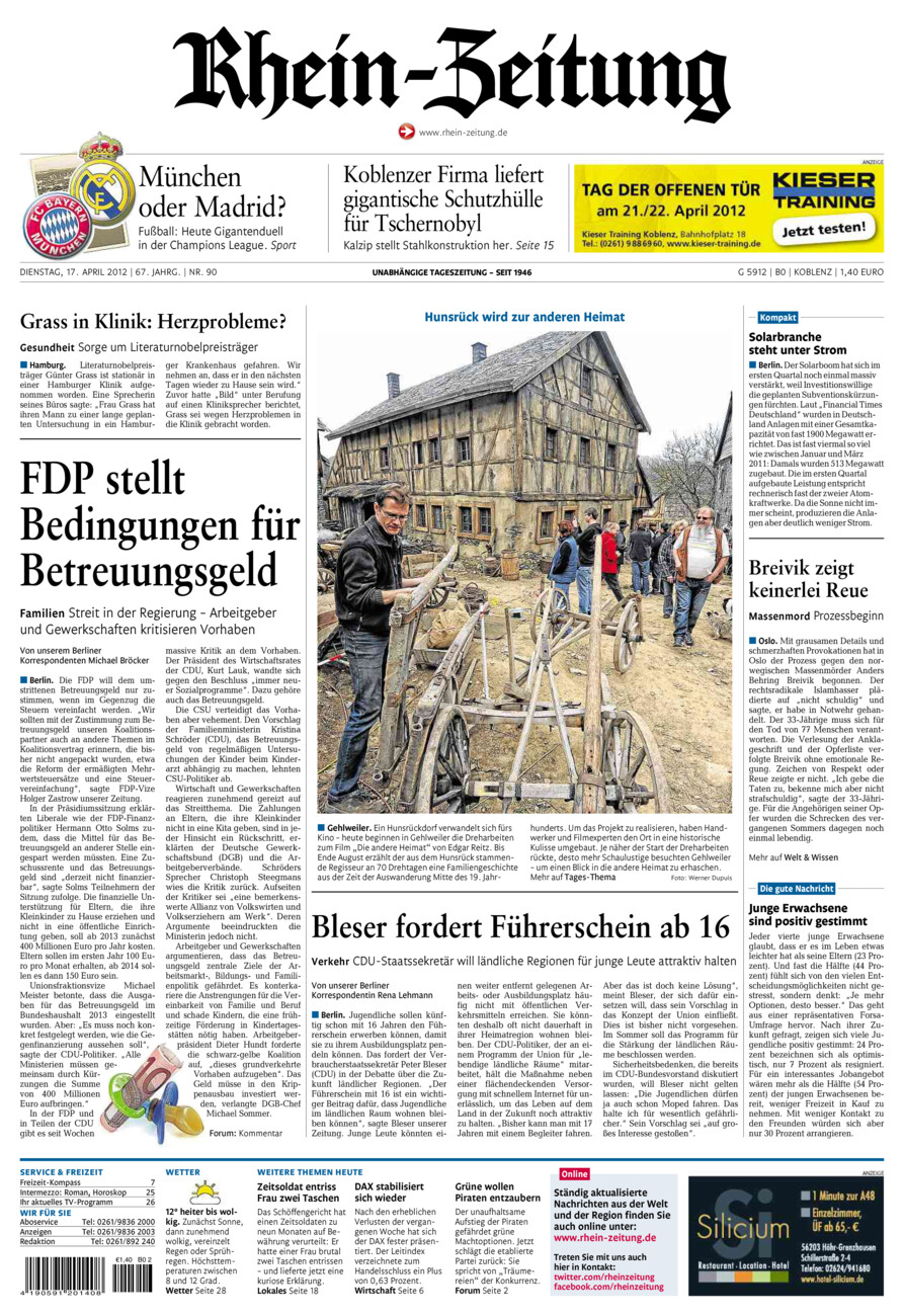 Rhein-Zeitung Koblenz & Region vom Dienstag, 17.04.2012
