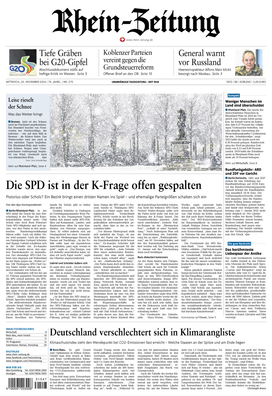 Rhein-Zeitung Koblenz & Region vom Mittwoch, 20.11.2024