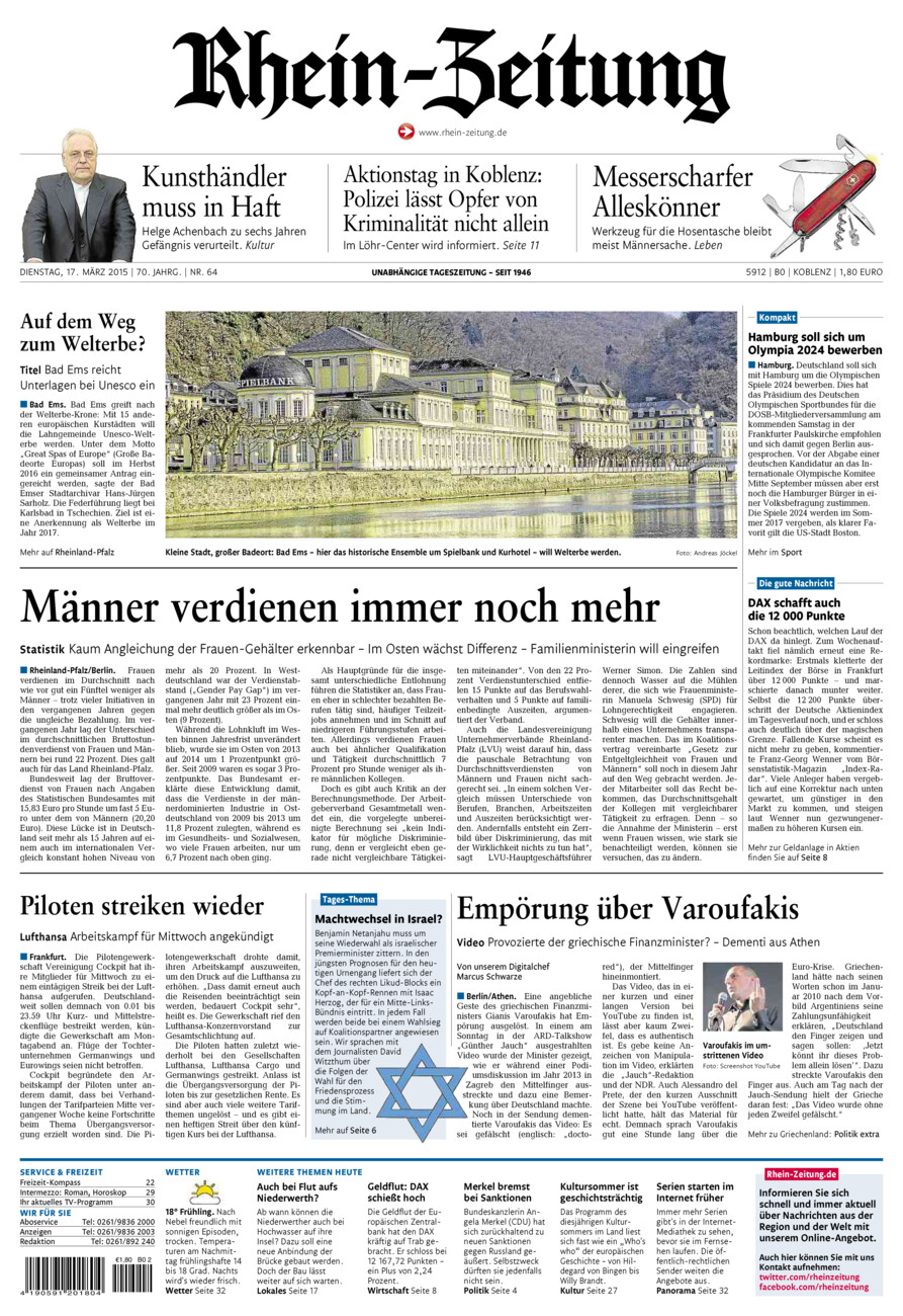 Rhein-Zeitung Koblenz & Region vom Dienstag, 17.03.2015