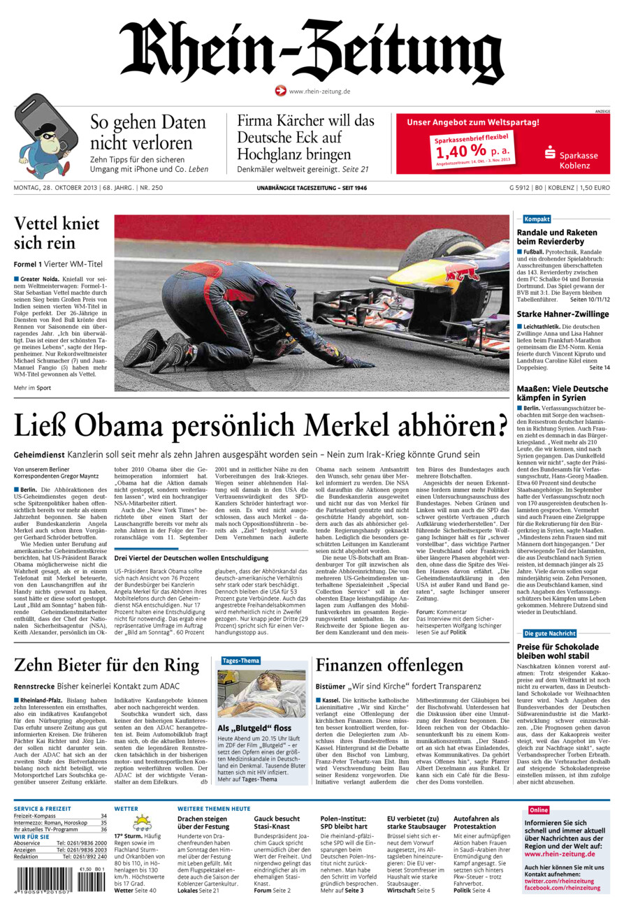 Rhein-Zeitung Koblenz & Region vom Montag, 28.10.2013