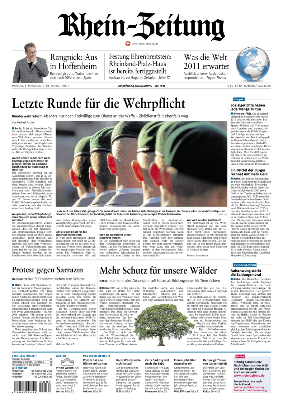 Rhein-Zeitung Koblenz & Region vom Montag, 03.01.2011