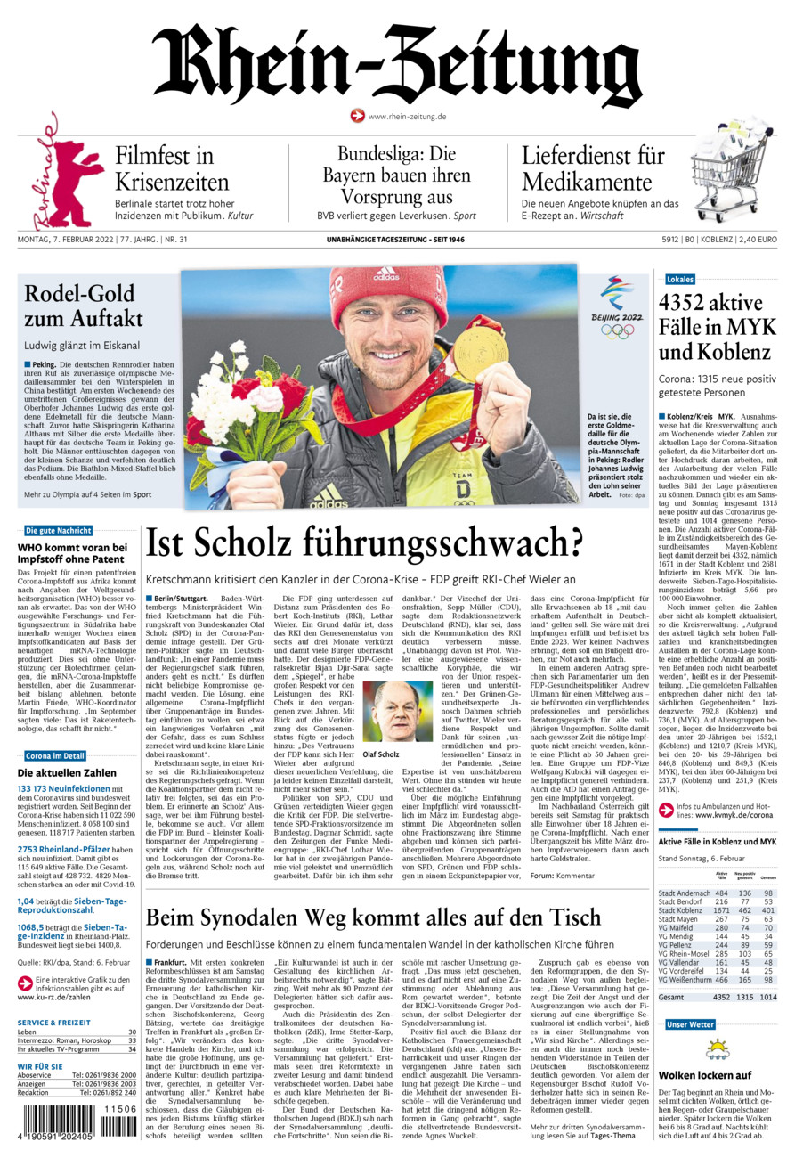 Rhein-Zeitung Koblenz & Region vom Montag, 07.02.2022
