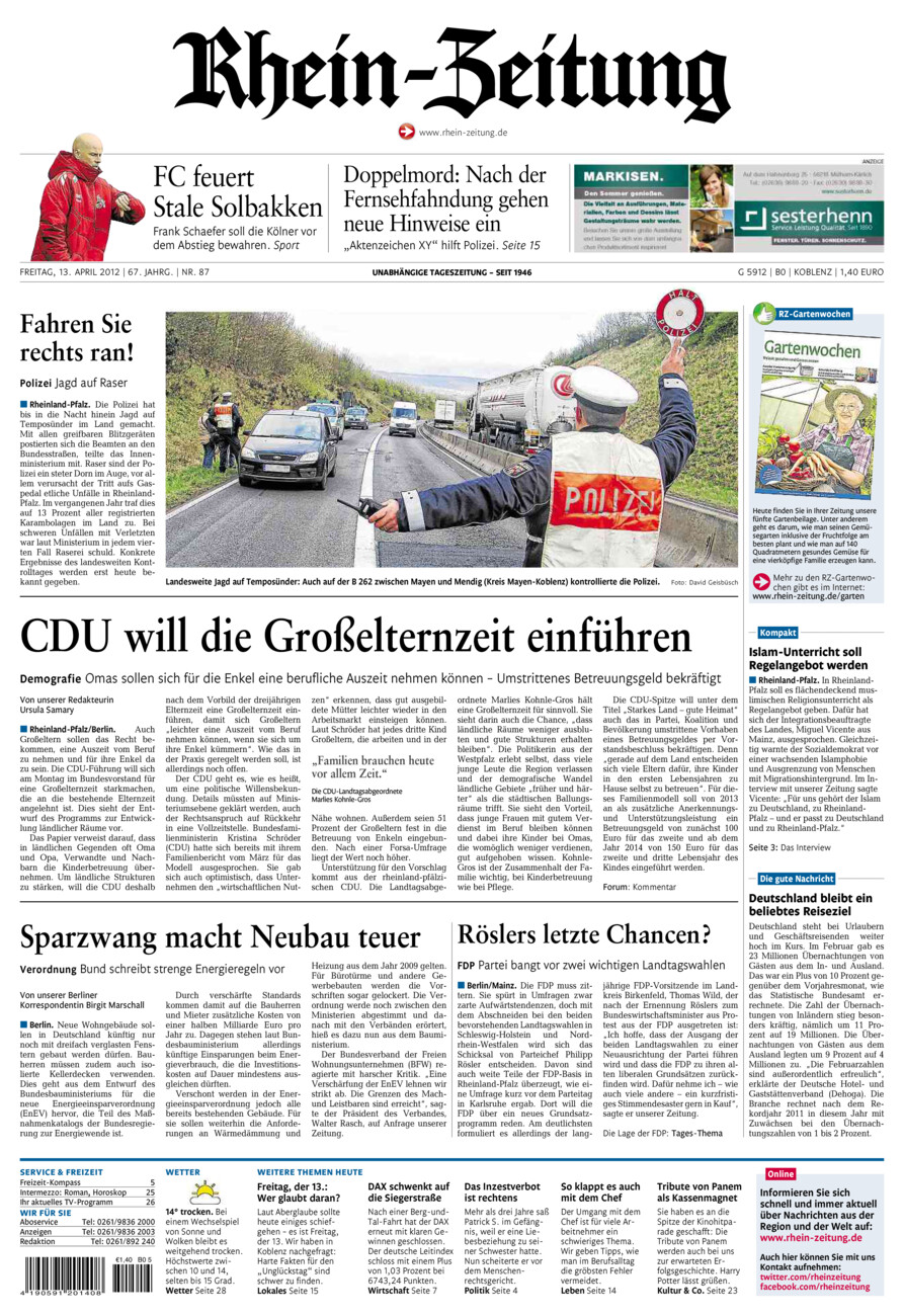 Rhein-Zeitung Koblenz & Region vom Freitag, 13.04.2012