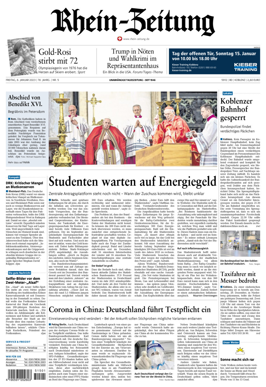 Rhein-Zeitung Koblenz & Region vom Freitag, 06.01.2023
