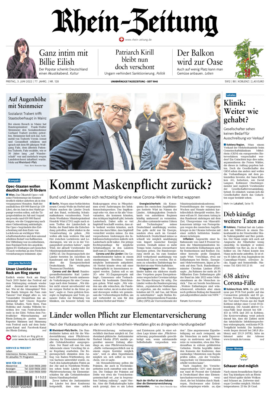 Rhein-Zeitung Koblenz & Region vom Freitag, 03.06.2022