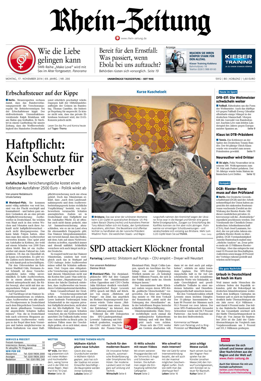 Rhein-Zeitung Koblenz & Region vom Montag, 17.11.2014