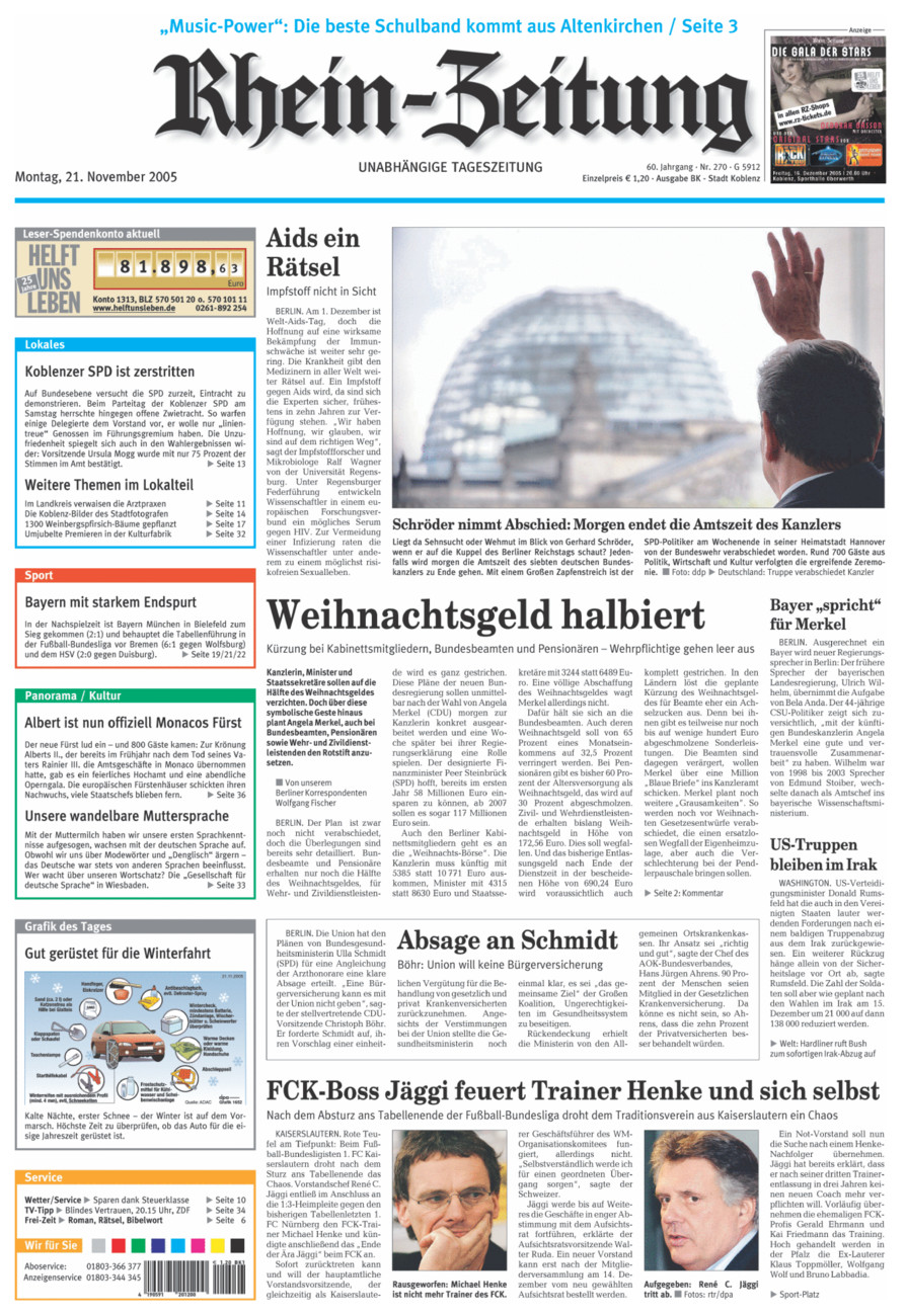 Rhein-Zeitung Koblenz & Region vom Montag, 21.11.2005