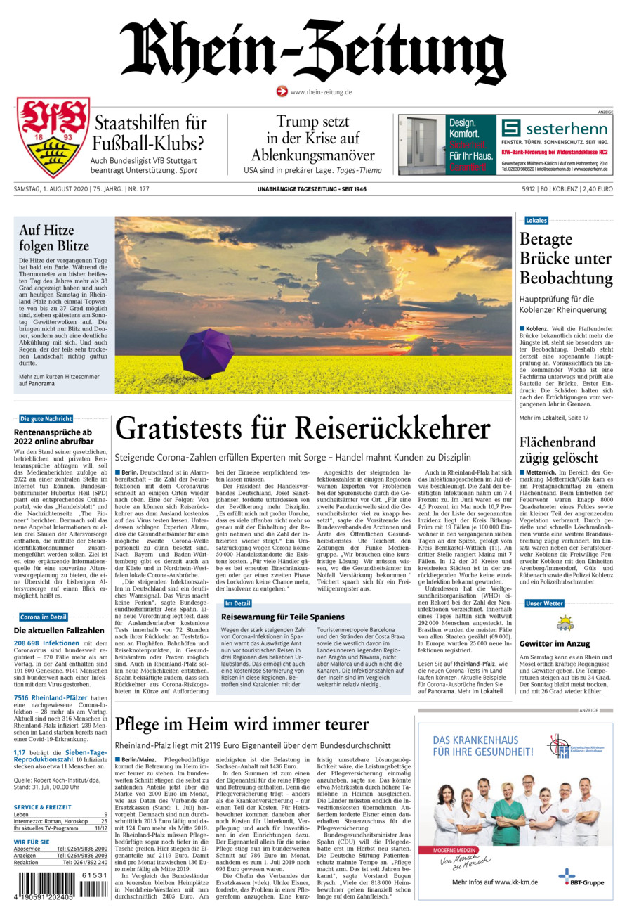 Rhein-Zeitung Koblenz & Region vom Samstag, 01.08.2020