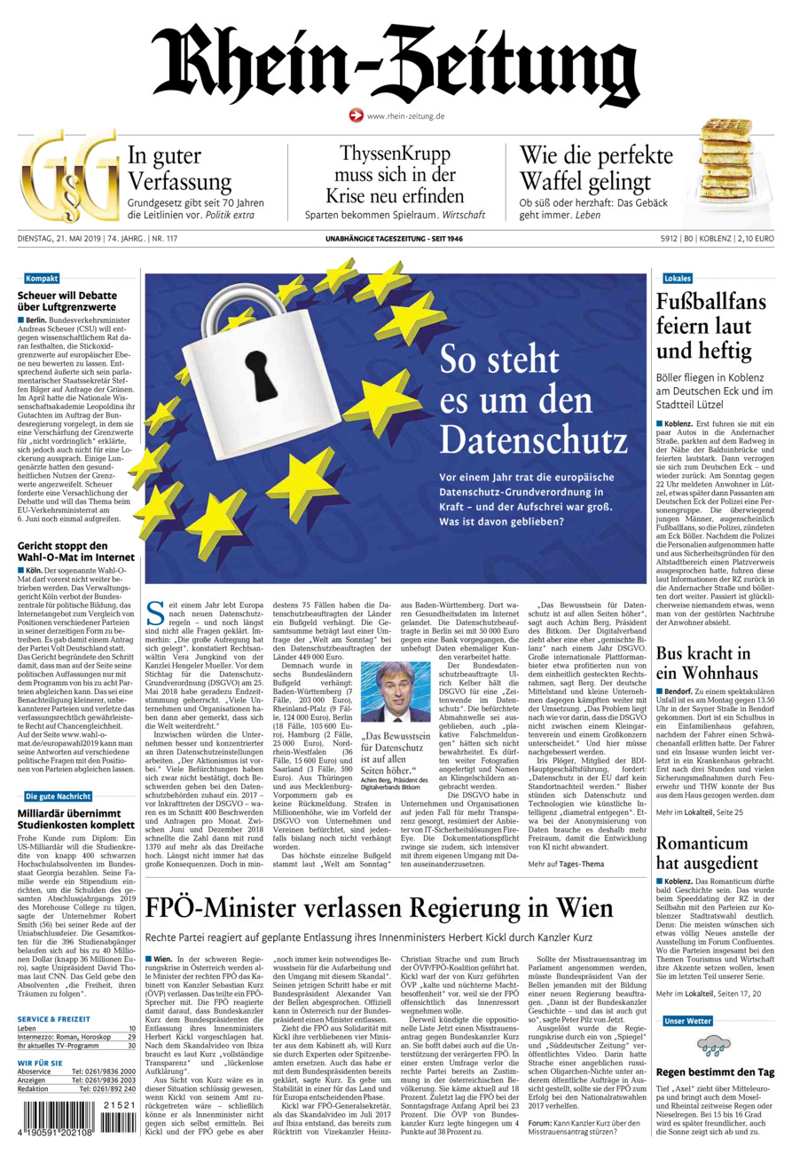 Rhein-Zeitung Koblenz & Region vom Dienstag, 21.05.2019