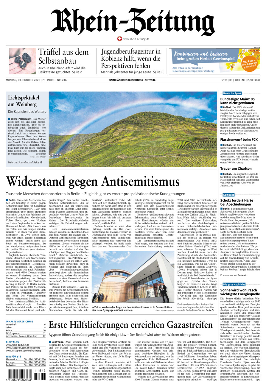 Rhein-Zeitung Koblenz & Region vom Montag, 23.10.2023
