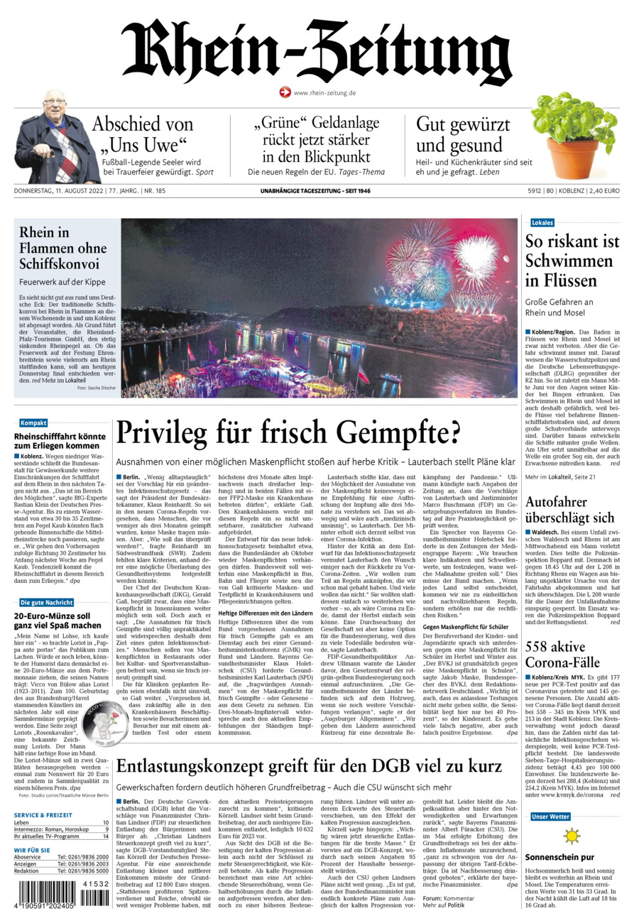 Rhein-Zeitung Koblenz & Region vom Donnerstag, 11.08.2022