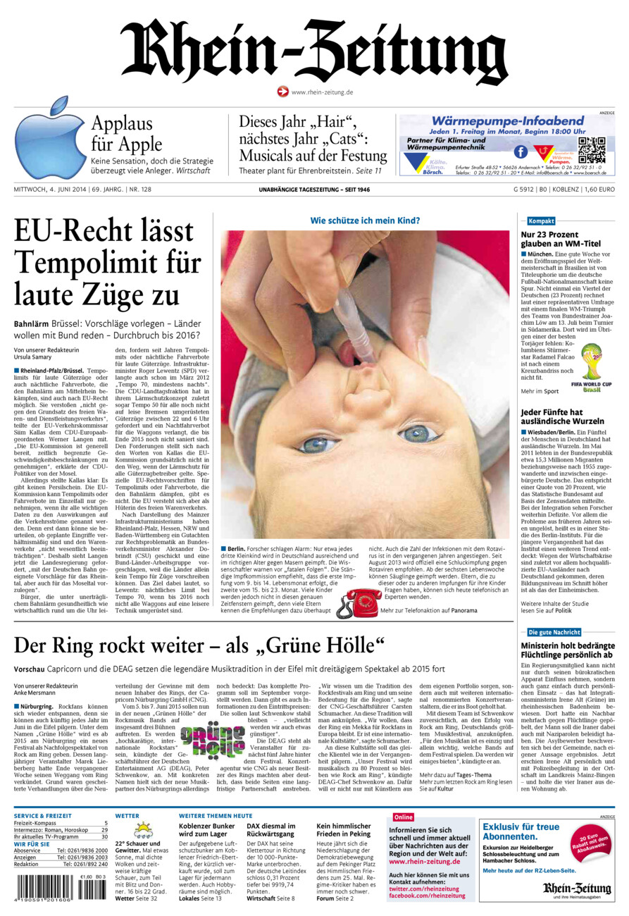 Rhein-Zeitung Koblenz & Region vom Mittwoch, 04.06.2014