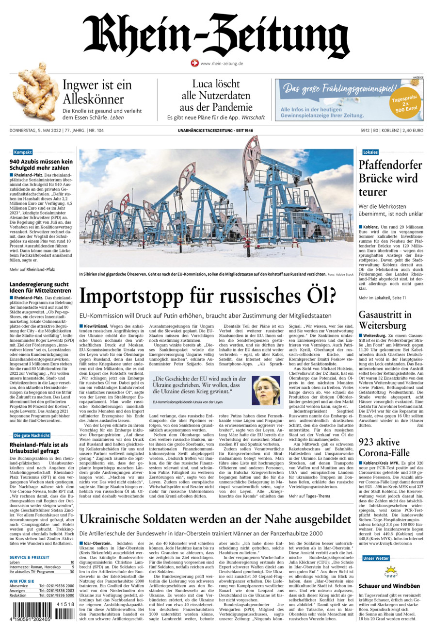 Rhein-Zeitung Koblenz & Region vom Donnerstag, 05.05.2022
