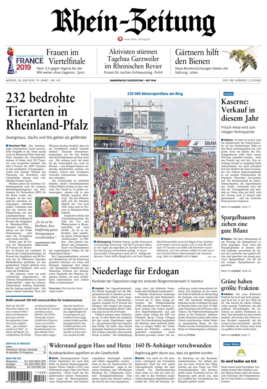 Rhein-Zeitung Koblenz & Region vom Montag, 24.06.2019