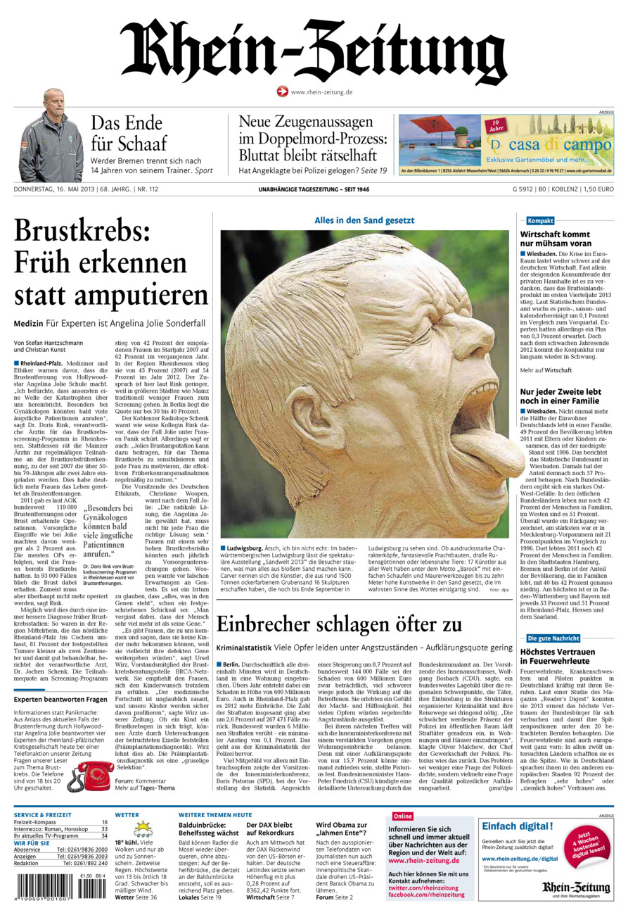 Rhein-Zeitung Koblenz & Region vom Donnerstag, 16.05.2013