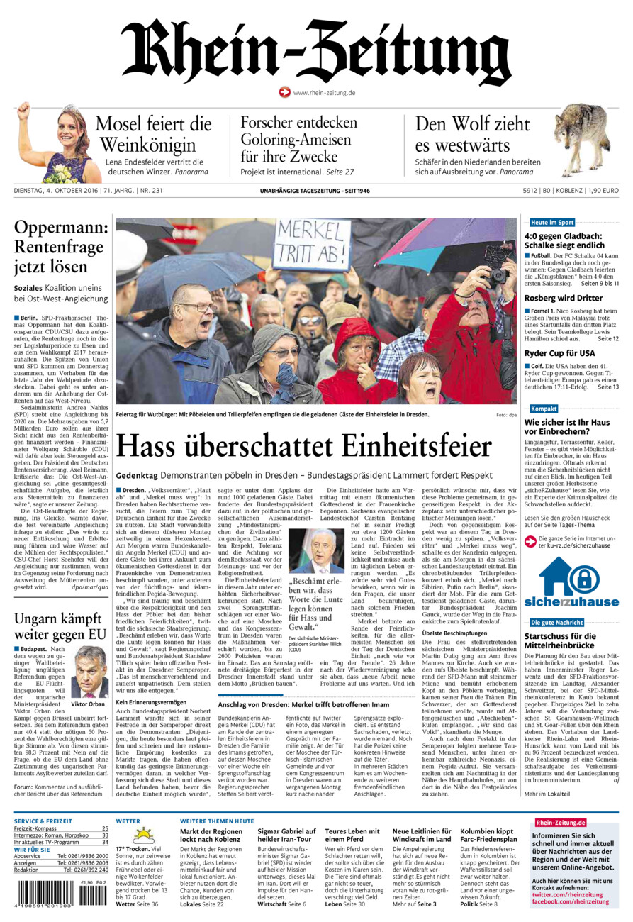 Rhein-Zeitung Koblenz & Region vom Dienstag, 04.10.2016