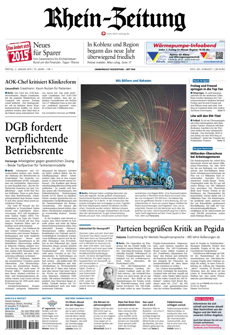 Rhein-Zeitung Koblenz & Region vom Freitag, 02.01.2015