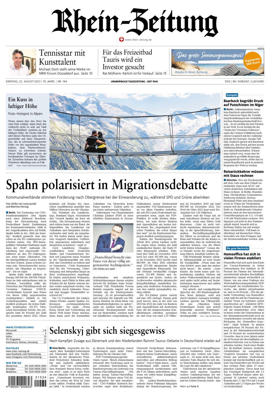 Rhein-Zeitung Koblenz & Region vom Dienstag, 22.08.2023