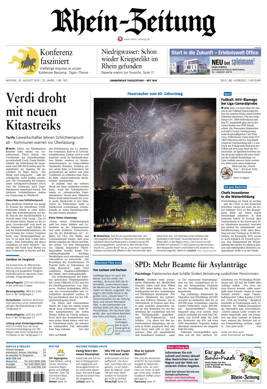 Rhein-Zeitung Koblenz & Region vom Montag, 10.08.2015