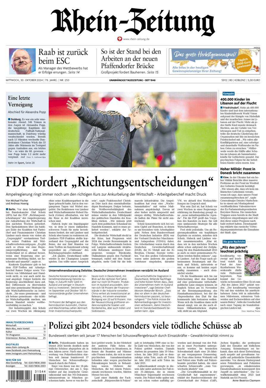 Rhein-Zeitung Koblenz & Region vom Mittwoch, 30.10.2024