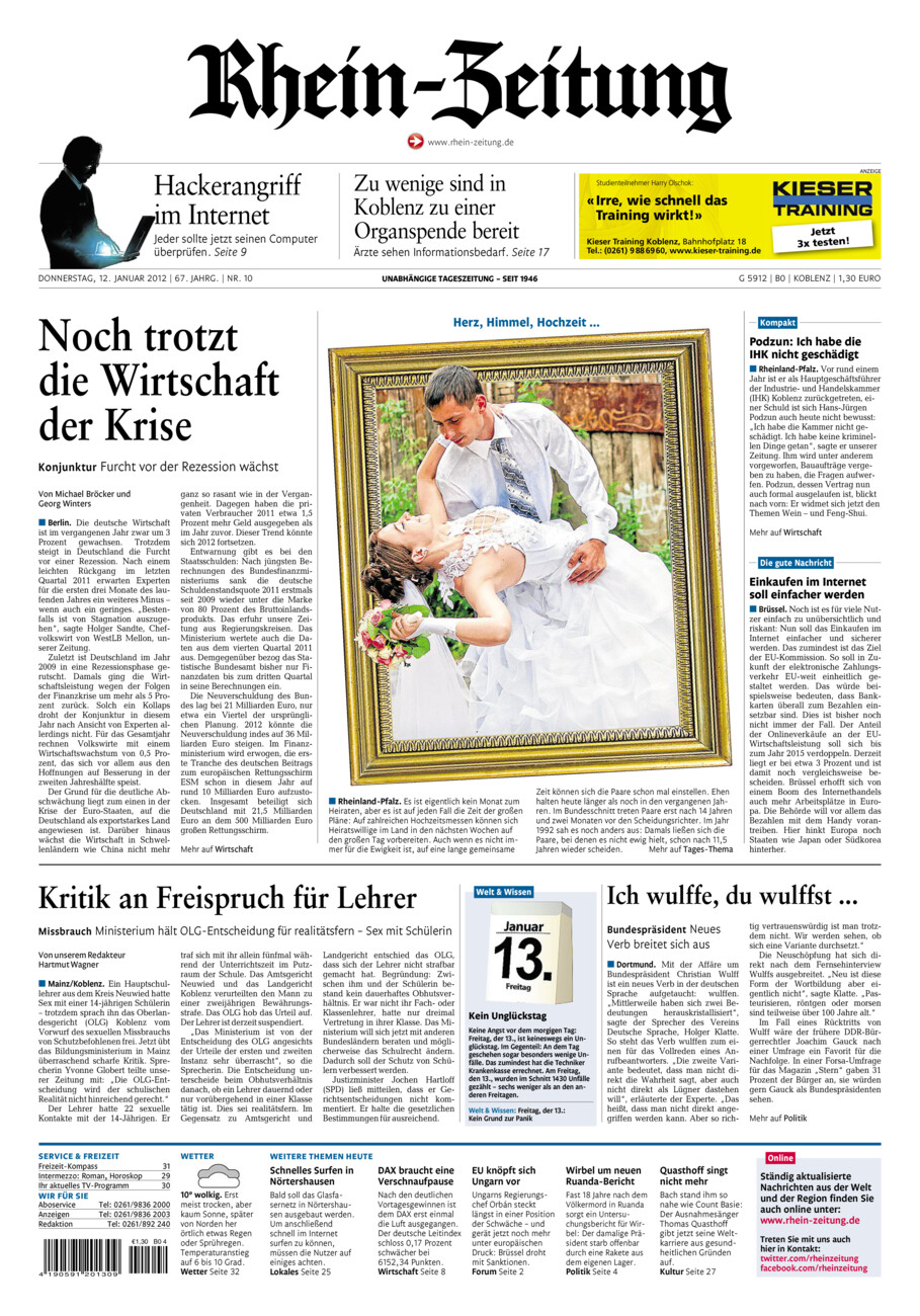 Rhein-Zeitung Koblenz & Region vom Donnerstag, 12.01.2012