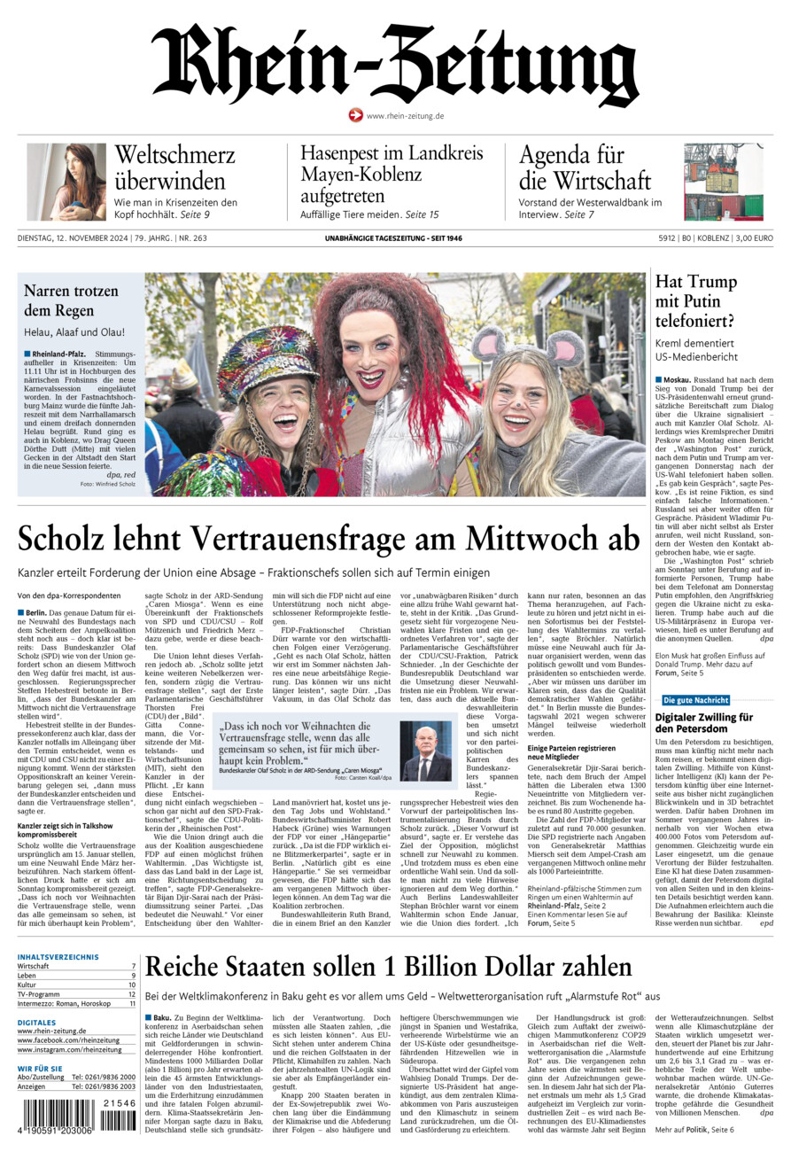 Rhein-Zeitung Koblenz & Region vom Dienstag, 12.11.2024