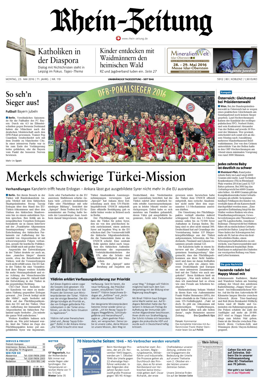 Rhein-Zeitung Koblenz & Region vom Montag, 23.05.2016