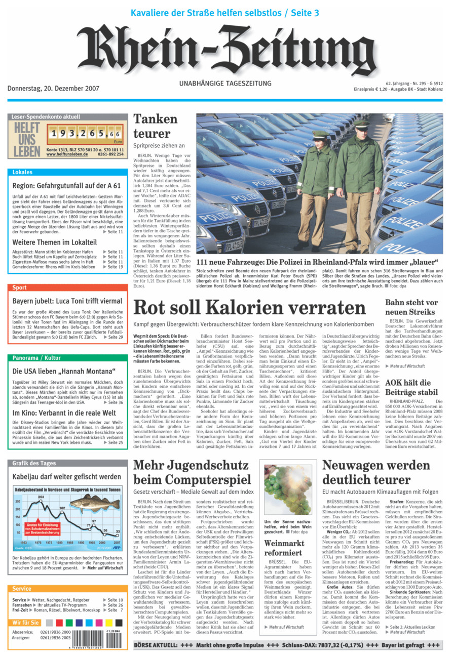 Rhein-Zeitung Koblenz & Region vom Donnerstag, 20.12.2007