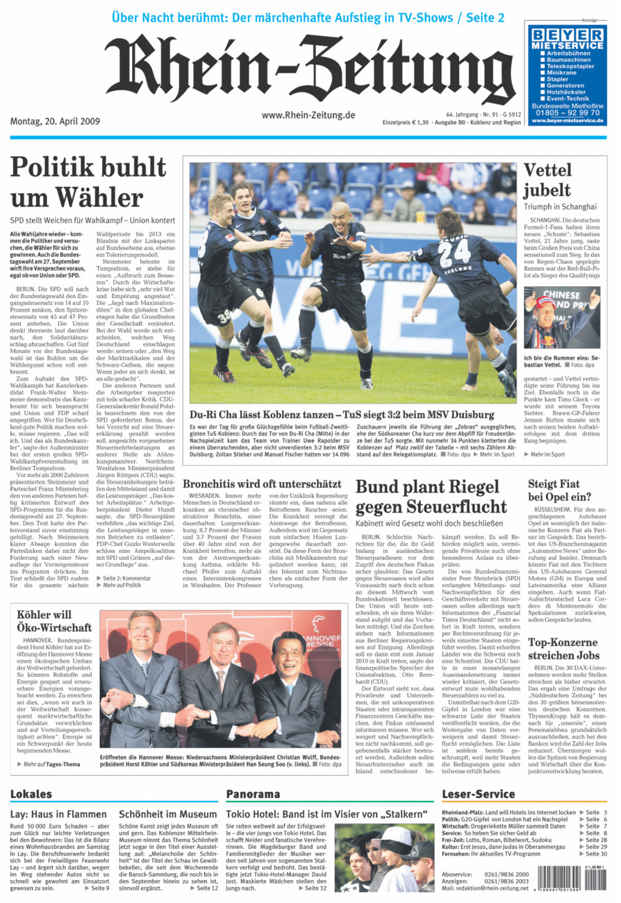 Rhein-Zeitung Koblenz & Region vom Montag, 20.04.2009