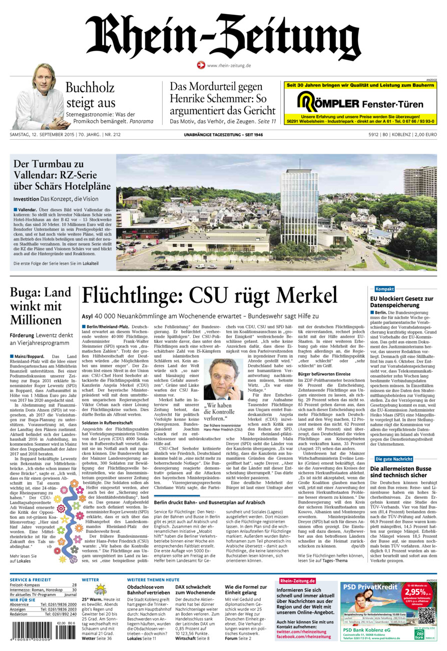 Rhein-Zeitung Koblenz & Region vom Samstag, 12.09.2015