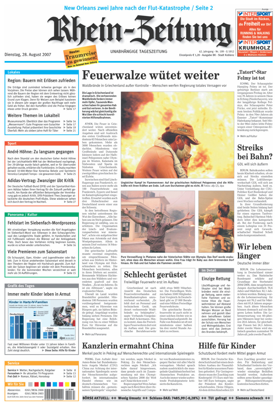 Rhein-Zeitung Koblenz & Region vom Dienstag, 28.08.2007