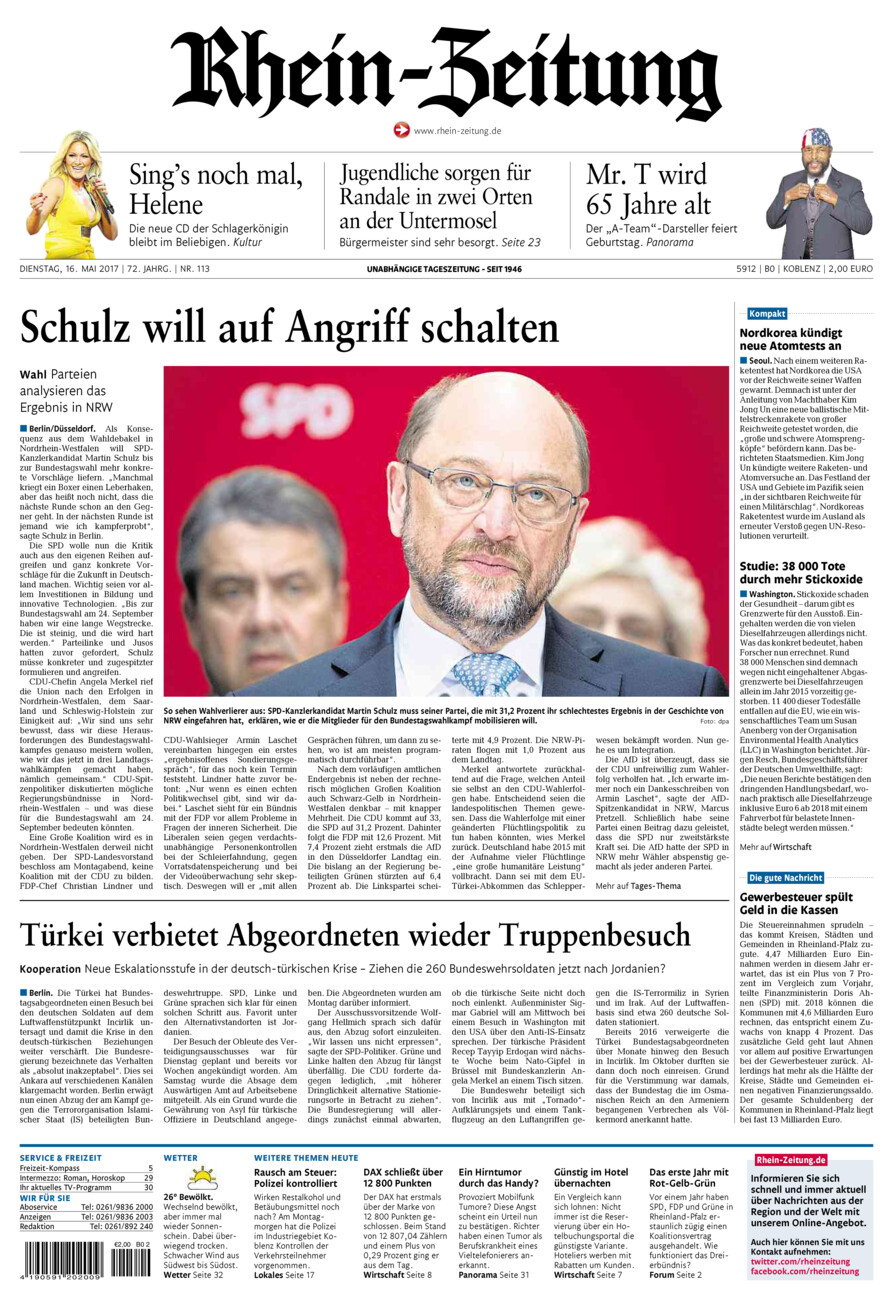 Rhein-Zeitung Koblenz & Region vom Dienstag, 16.05.2017
