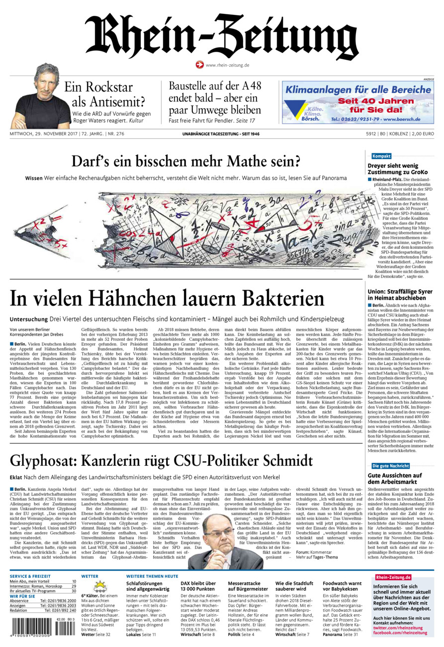 Rhein-Zeitung Koblenz & Region vom Mittwoch, 29.11.2017