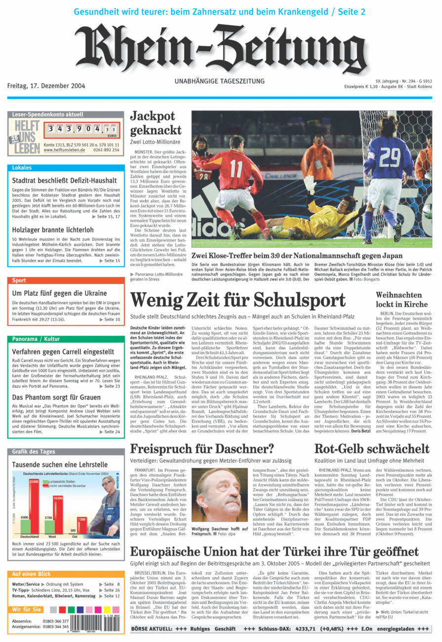 Rhein-Zeitung Koblenz & Region vom Freitag, 17.12.2004