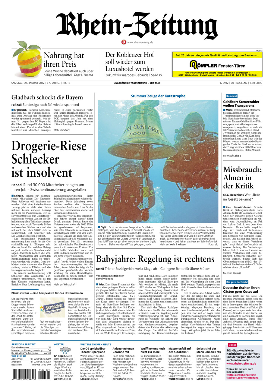 Rhein-Zeitung Koblenz & Region vom Samstag, 21.01.2012