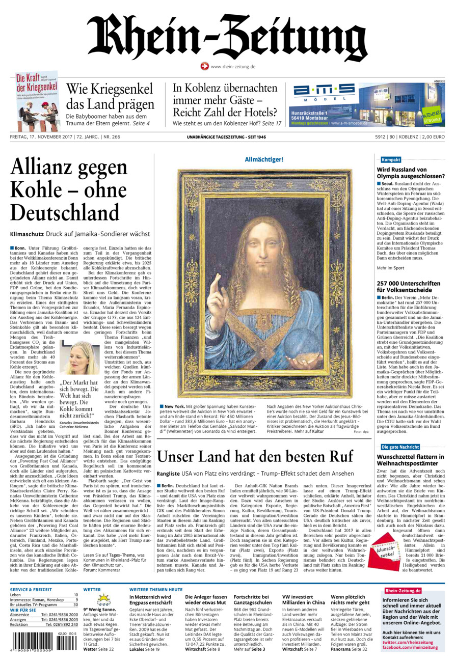 Rhein-Zeitung Koblenz & Region vom Freitag, 17.11.2017