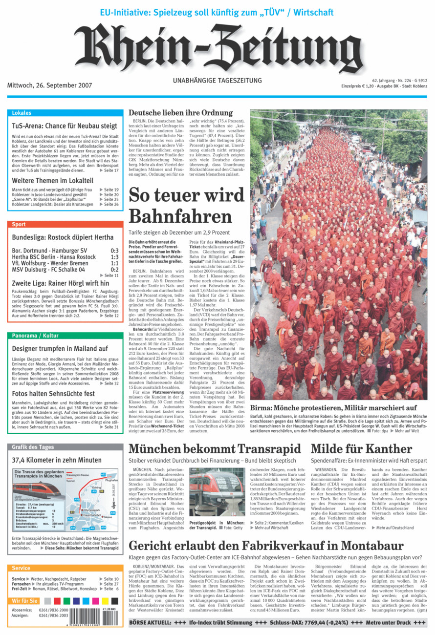 Rhein-Zeitung Koblenz & Region vom Mittwoch, 26.09.2007