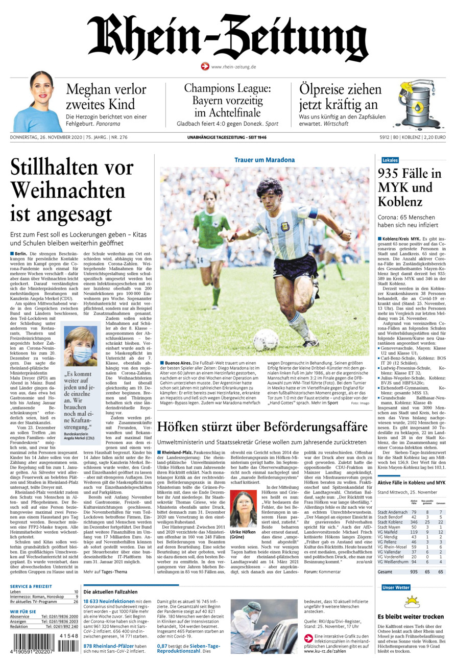 Rhein-Zeitung Koblenz & Region vom Donnerstag, 26.11.2020