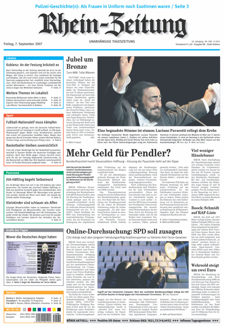 Rhein-Zeitung Koblenz & Region vom Freitag, 07.09.2007