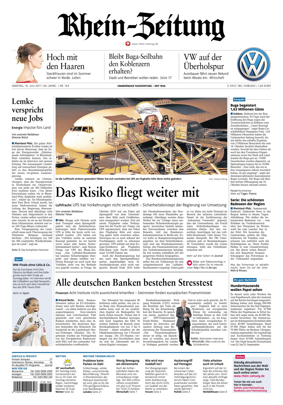 Rhein-Zeitung Koblenz & Region vom Samstag, 16.07.2011