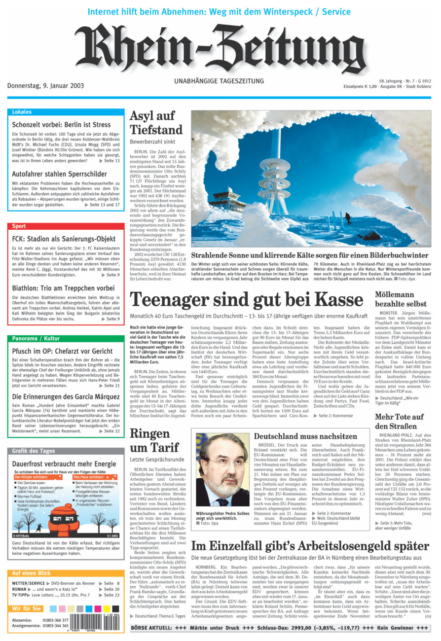 Rhein-Zeitung Koblenz & Region vom Donnerstag, 09.01.2003