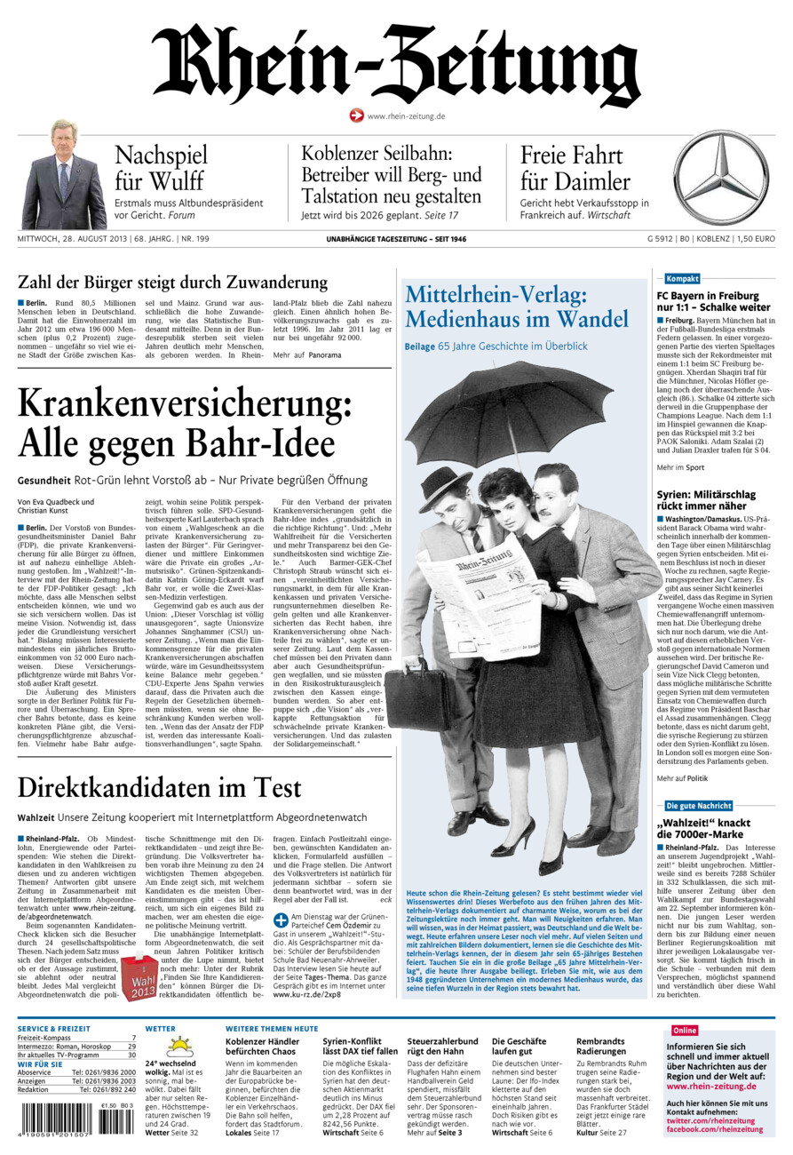 Rhein-Zeitung Koblenz & Region vom Mittwoch, 28.08.2013