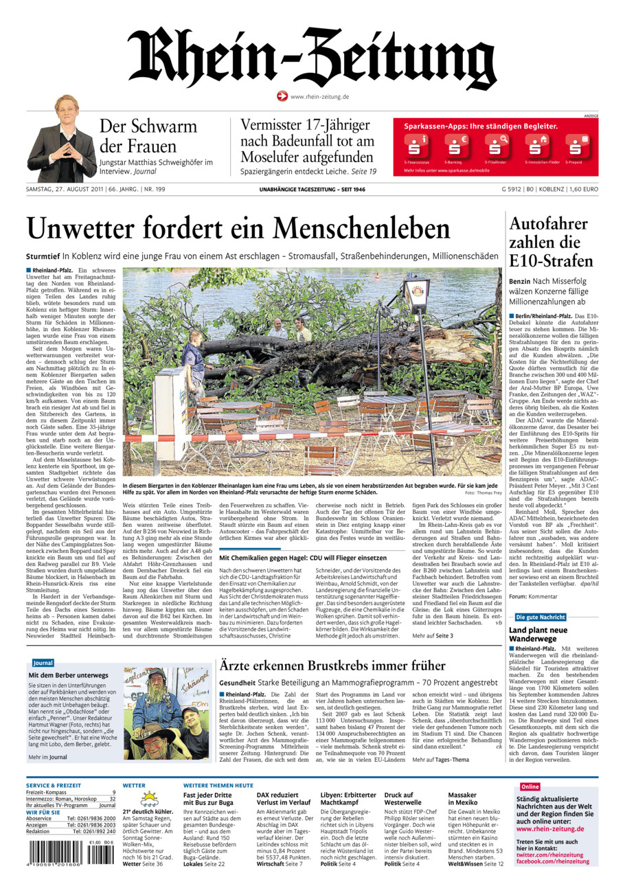 Rhein-Zeitung Koblenz & Region vom Samstag, 27.08.2011