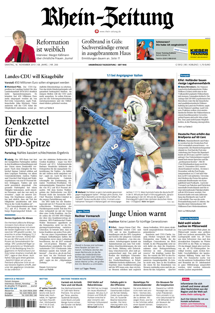 Rhein-Zeitung Koblenz & Region vom Samstag, 16.11.2013