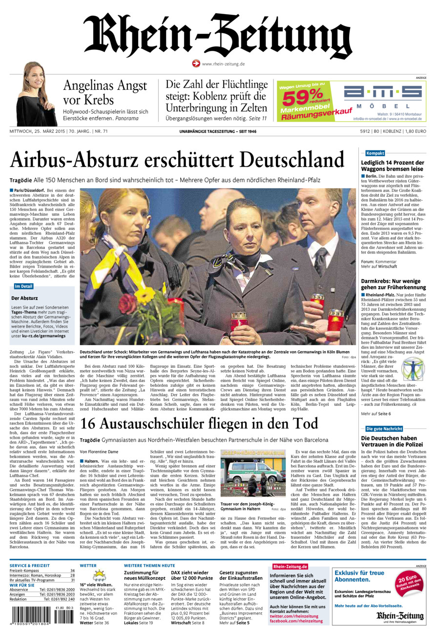 Rhein-Zeitung Koblenz & Region vom Mittwoch, 25.03.2015