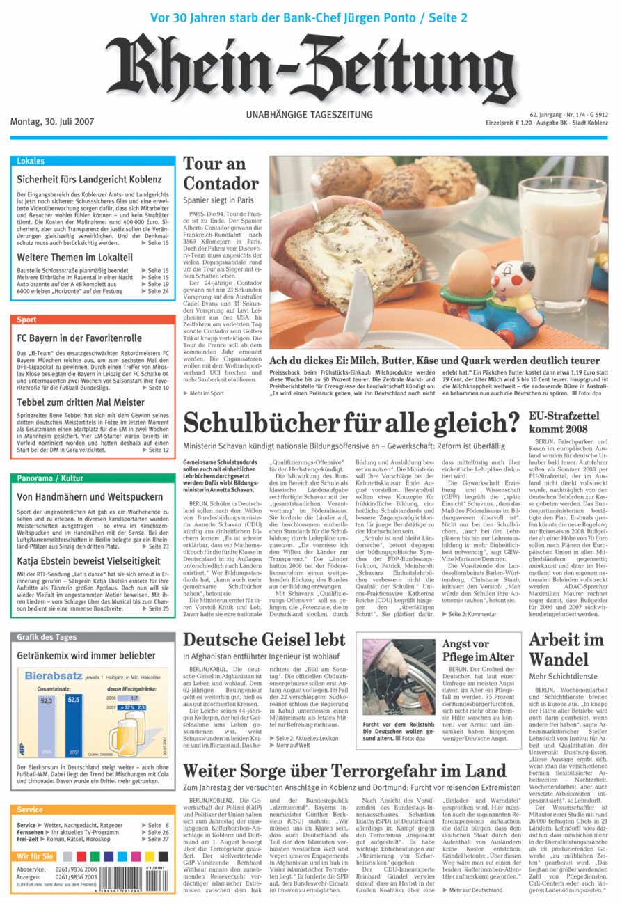 Rhein-Zeitung Koblenz & Region vom Montag, 30.07.2007