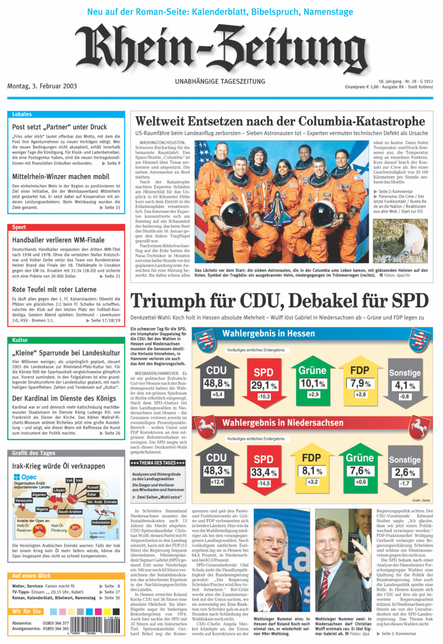 Rhein-Zeitung Koblenz & Region vom Montag, 03.02.2003