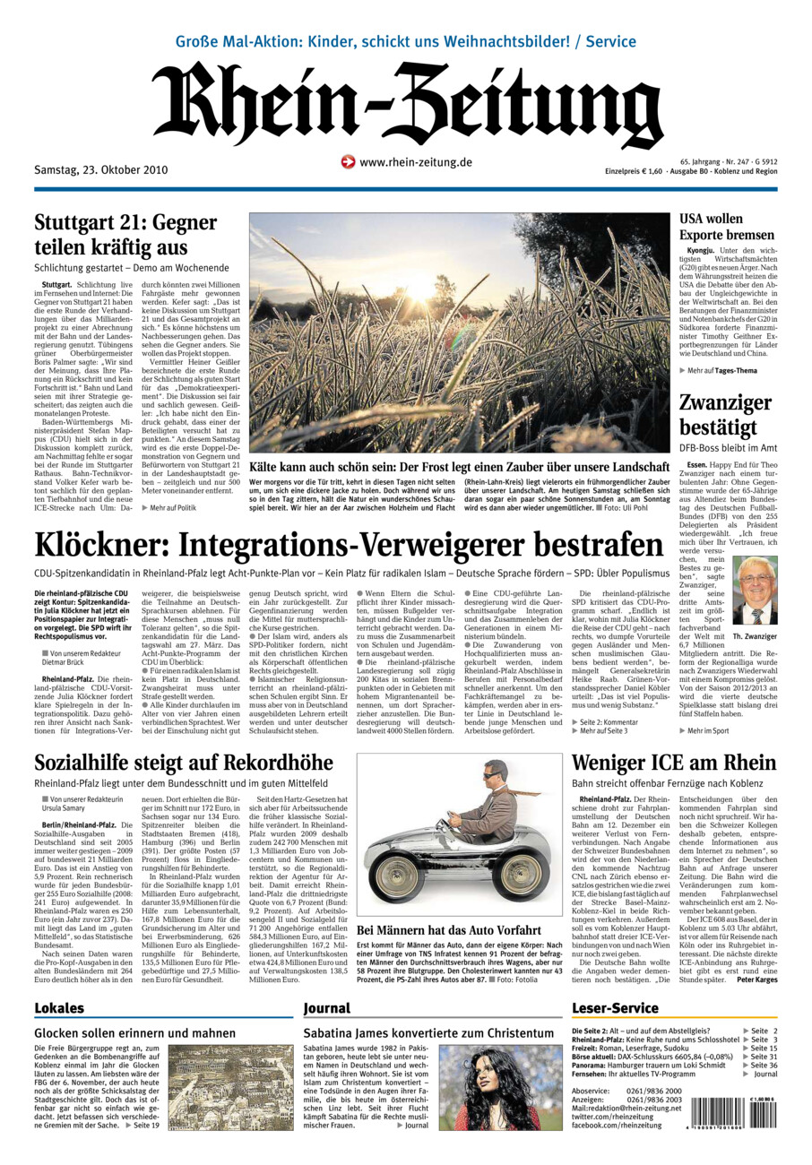 Rhein-Zeitung Koblenz & Region vom Samstag, 23.10.2010