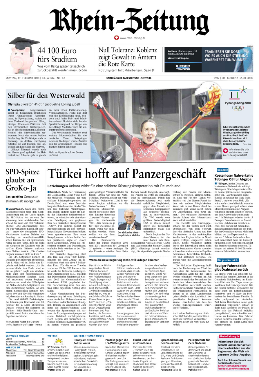 Rhein-Zeitung Koblenz & Region vom Montag, 19.02.2018